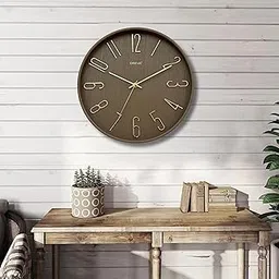 OREVA 12 Inch Round Fancy Embossed Number Dial Contemporary Stylish Quartz Clocks Modern Analog Silent Wall Clock for Living Room Bedroom Latest Home Décor Office AQ-9517SS (Brown)-picture-10