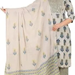 aramya Beige Straight Kurta Set with Dupatta for Women | Soft Cotton 3pc Kurta set for Ladies | Floral Print Women's Kurta Set | Women Kurta Set for Office or Casual Wear-picture-33