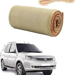 Stylish Car Steering Cover (Beige Color) Soft Artificial Leather Braid Suitable for Tata Safari Storme-picture-58