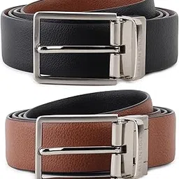 allen solly Men's Reversible Tan & Black Solid Formal Belt - Free Size- Size Fits Upto 40 Inches image 1