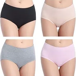 wirarpa Women's Underwear Cotton Mid Waisted Ladies Panties Full Coverage Briefs 4 Pack (Regular & Plus Size)-picture-38