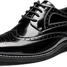 bruno marc Women's Classic Oxfords Lace Up Business Formal Wingtip Brogue Dress Shoes, Bright Black, 5-picture-48