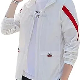 Men's Lightweight Winter Jacket, Full Sleeve Windcheater | Ideal for Trekking, Running, Gym Workouts & UV Protection(White-Red,M)-image-43