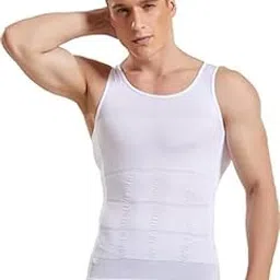 ultratop Men's Body Shaping Compression Tank Top | Slimming Undershirt for Gym - Size Medium - White-picture-12