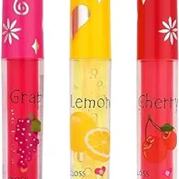 LEADWORT Fruit Flavoured Lip Gloss Set, Grape Cherry Lemon, 3 Pack-picture-32