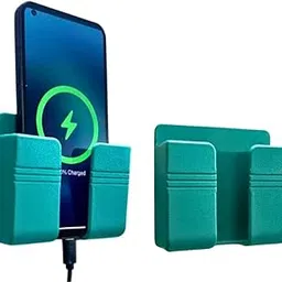 Abs Plastic Wall Mounted Adhesive Remote Control Stand Mobile Phone Holder for Charging Ac/Tv Storage Box for All Smartphones (Green)-image-85