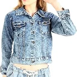 Denim Solid Stone Wash Blue Jacket for Women Full Sleeves Comfort Fit Regular Collar-image-11