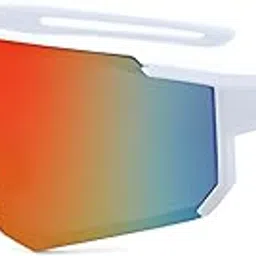 nuvew Mirrored Rim-Less Sports/Wrap-Around Sunglasses for Men and Women [Red-Gold Lenses | White Frame | Large | NW YL491]-picture-46