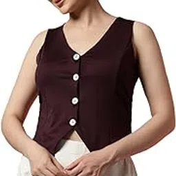 trend arrest.ed Women's V-Neck Waistcoat | Button-Down Sleeveless Top | Premium Stretchable Lycra Formal & Casual Layer-picture-26