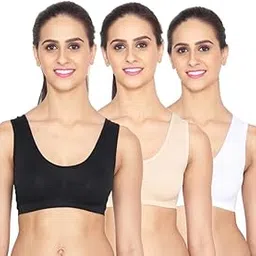 dgh by durga hosiery DGH� Cotton Sports Bra - Non-Padded � Wirefree � 3 Pcs Bra in Multicolour-picture-10