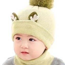 Baby Boys Girls Knit Woolen Hat Cap Neck Scarf Soft Wool Warm Acrylic Monkey Beanie Winter Capset for Unisex Kids (6Month - 3Yrs)-picture-30