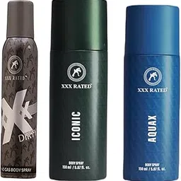 XXX Rated Iconic, Aqua X & Dirty No Gas Body Spray Combo | Classic, Refreshing & Intense Fragrance | 150+150+120 Ml-image-83