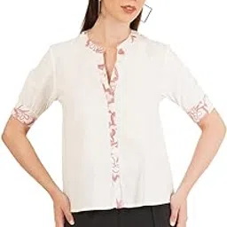 9 impression Women Embroidered Mandarin Collar Top | Cotton Linen Women's Tops-picture-34