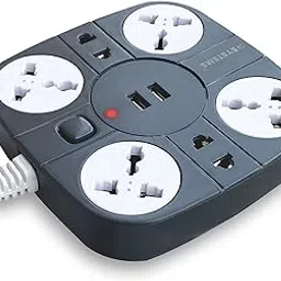 eSYSTEMS Extension Cord with USB Port, 10A 220 Volts [6 Socket Outlet with 2 USB Port] [Fire Flame Proof] [USB Charging Port] [2 Meter Cord] Multi Plug Extension Board- (Grey)-picture-49
