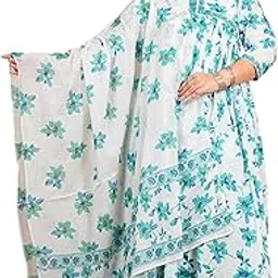 yash gallery Women's Cotton Floral Printed 3/4th Sleeve V-Neck Embroidered Work Anarkali Kurta with Dupatta-picture-19