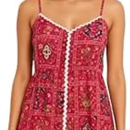 Women's Plus Size Floral Print Babydoll Cami Dress, Red Patchwork Pattern, Lace Trim Detail-picture-26
