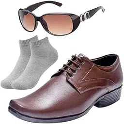 vitoria Comfortable l Men Black Lace Formal Shoes with Light Gray Socks & Women Black Gaga Brown-picture-58