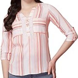 selvia Women's Cotton Blend Printed 3/4 Sleeve Regular Fit Striped Printed Top-picture-12