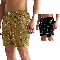 Men's Multicolor Cotton Blend Assorted Boxer Shorts| Regular Fit | Elasticated Waistband | Back Pocket | Mens Boxers|Pack of 2-image-51