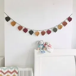 Handmade Macrame Leaf Banner Wall Hanging /100% Cotton Thread Bohemian Wall Hanging | Eco-Friendly, Artisan-Crafted Decorative Wall Art for Home, LivingRoom, Bedroom,Nursery(12 Leafs) Multi Color-picture-20