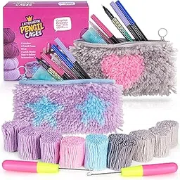 CRAFTILOO DIY 2 Rug Pencil Cases Latch Hook Kits for Kids Sewing Set for Girls Beginners Latchkits Ages 8-12-picture-48