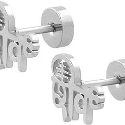 vien Mens Accessory Shiv Hindi Letters Silver Ear Stud Pair Classic Design Stainless Steel Stud Earring-picture-50