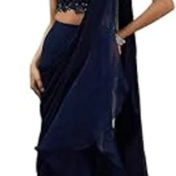 jaipuri fashion Women'S Blue Frill Lehenga Style Saree For Wedding Mehandi Party Diwali Haldi Reception Navratra Gift(JFFRILL2906)-picture-46