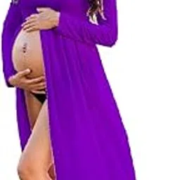 ziumudy Maternity Maxi Chiffon Photography Dress Split Front Gown for Photoshoot-picture-12