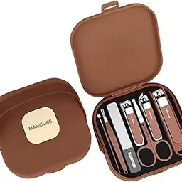 Nail Clipper Set Stainless Steel Manicure Pedicure Kit for Men & Women, Anti-Splash Nail Cutter, Scissors, File, Tweezer & Tools in Compact Travel Grooming Case (8 in 1 Nail Clipper Set Brown)-image-92