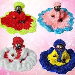 A&S Ventures Laddu Gopal Woolen Dress Set of 4 (Size 0-1) | Winter Poshak for Ladoo Gopal Ji | Soft Wool Krishna Ji Vastra with Cap | Warm Designer Kanha Ji Dress (Pack of 4, Random Colors)-image-4