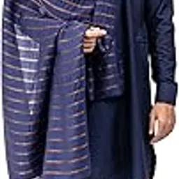 naureen Men's Fine Wool Zari Striped Stole, Soft and Lightweight, Men's Muffler, Suitable for All Seasons, 28x80 inch-picture-23