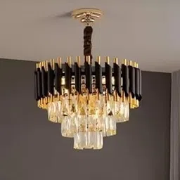 MFN Modern Diamond Cut k9 Crystal Chandelier with Alloy Metal Golden Black Jhoomar for Ceiling | Jhumer Led Lamp | Light for Interior (LED Included, Bulb Not Required) (Golden Black) 300 mm-picture-17