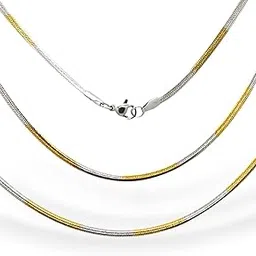 Two Tone Snake Chain for Men Boys Anti Tarnish Chain for Women Western Charm Stylish Stainless Steel Necklace Chains for Girlfriend & Boyfriend Gift, Silver & Golden (Pack of 1)-image-31