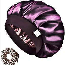 candibella Candibella's Silk Bonnet for Hair, Adjustable Silk Hair Cap for Sleeping, Satin Bonnet for Curly Hair with Soft Wide Elastic Band, Satin Hair Bonnet For Men and Women (Mulberry)-picture-14