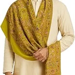 muffly Men Silk Blend Wool Stole Floral & Paisley Pattern Kashmiri Sozni Work Boys Printed Stoles Extra Soft Warm - Size 80 inch x 28 inch-picture-35