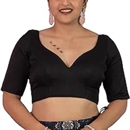 figure's designer Women's Dupion Raw Silk Half Elbow Sleeves Sweetheart V Neck Sabyasachi Cut Readymade Saree Blouse Padded Stitched Lining Designer Indian Festive Blouse | S10-picture-52