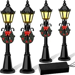Christmas Mini Street Light Models, 4 Pcs Mini Street Lamp Dollhouse Streetlight Models, Miniature Christmas Village Pathway Lantern Post for DIY Micro Landscape Fairy Garden Accessories-picture-34
