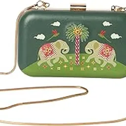 Olive Crossbody Sling Bag for Women, Clasp Closure, Metal Chain Inside, Palace Memoirs Collection, Stylish Designer Handbag Purse Wallet Sling Tote, Everyday Casual Ethnic Travel Office Use-image-2