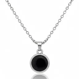 jewel harbour Black Stone Circle Pendant with cable Chain Necklace for Men - Anti Tarnish-picture-26