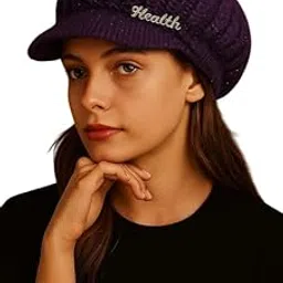 krystle Woolen Beret Cap for Women – Trendy Winter Hat with Visor and Brooch Pin (Free Size,Purple)-picture-41