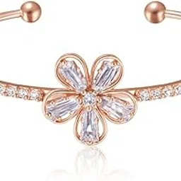 jewellery trendy rose gold plated floral design with cubic zirconia stud Adjustable cuff bracelet, kada bracelet for women and girls.-image-49