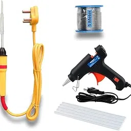 Hillgrove 4in1 Soldering Iron Machine Tool Kit Set | 20W Black Glue Gun & 7MM Sticks (5 Pcs)| Solder Wire 25 W Simple (Flat Tip) (Yellow)-image-55