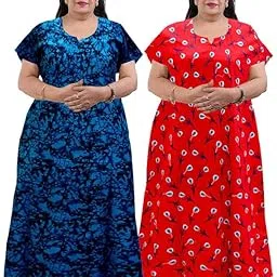 Women Casual Floral Printed Multicolor Night Wear Gown/Free Size Nighty/Cotton Nighty Pack of 2_Jumbo-NT9-picture-39