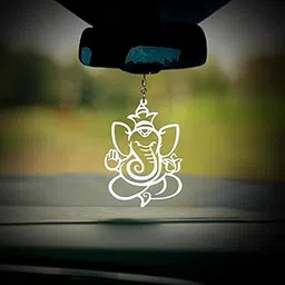Ganesha Car Hanging White, Dream Catcher for car, Car Mirror Hanging Accessories Interior, Hanging for car, Car Decoration Accessories.-image-0