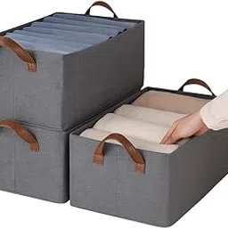 Storage Bag with Handles, Large Grey Fabric Containers, Stackable Wardrobe Organisers, Set of 3-picture-21