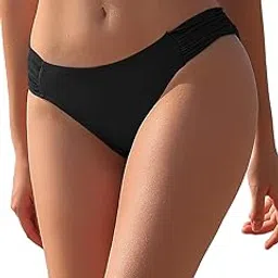 shekini Swimwear Shirred Side Low-Rise Hipster Bikini Bottom Swimming Costume for Women (Medium/(US 8-10), Manhattan Black)-picture-27