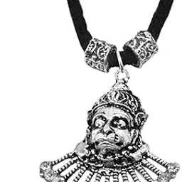 sullery Loard Shree Veer Hanuman Face Locket with Cubic Zirconia Cotton Dori Necklace Silver & Black Cotton Dori and Zinc Alloy Pendant Necklace for Men Women-picture-15