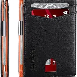 lynacz Slim Wallet for Men 12 Card Slots ID Window Money Clip Bifold Leather Minimalist Wallet Small Thin Design Comes in Elegant Gift Box Black & Orange-picture-47