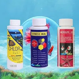VAYINATO Aquatic Remedies Aquarium Fish Tank Beginner Water Conditioner Combo 100 ML (Pack of 3-300ML) | Chlor Away 100ML | Stress Heal 100ML | Microlife S2 100ML-picture-39