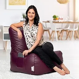 Amazon Brand - Solimo Premium Faux Leather Bean Bag Chair Filled with Beans | Capacity: Upto 6 Ft 3 in Height, 120 KG Weight | Maroon-picture-17